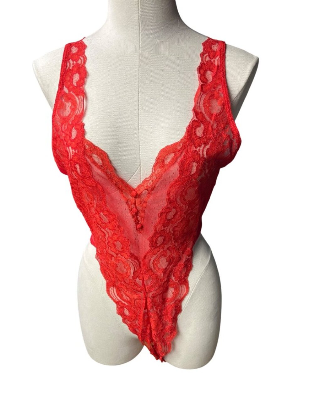 Victorias Secret Red Lace Sheer Teddy Bodysuit Lingerie One-Piece Size Large 41d